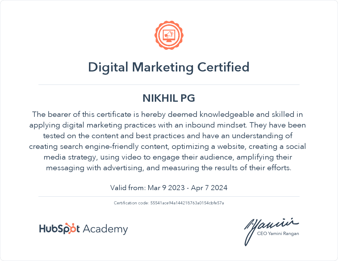 HubSpot-Digital Marketing-Certified-Digital-Marketing-Specialist-Nikhil